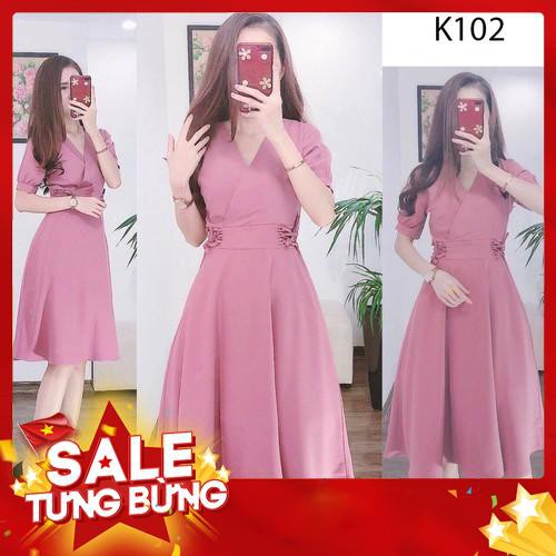 ĐẦM HỒNG EO CÓ DÂY BUỘC  K102 - SHOP RUBY (Hàng may thiết kế ,ảnh thật shop tự chụp)
