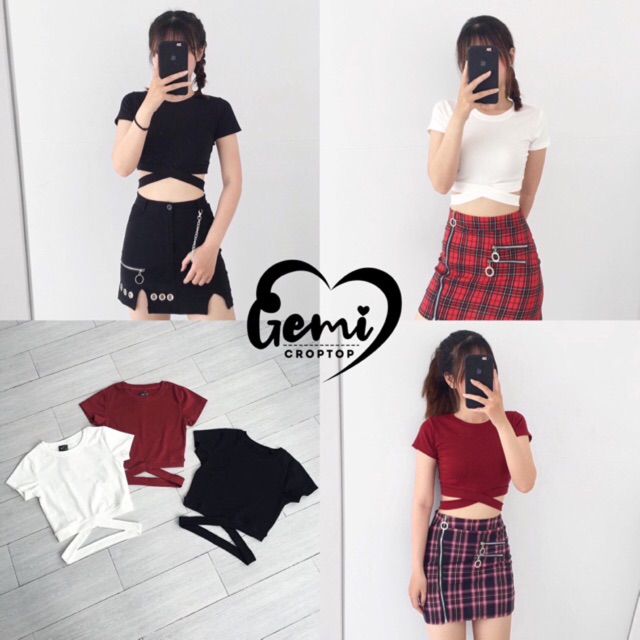 ÁO CROPTOP CHÉO BỤNG TAY NGẮN [GEMI SHOP]