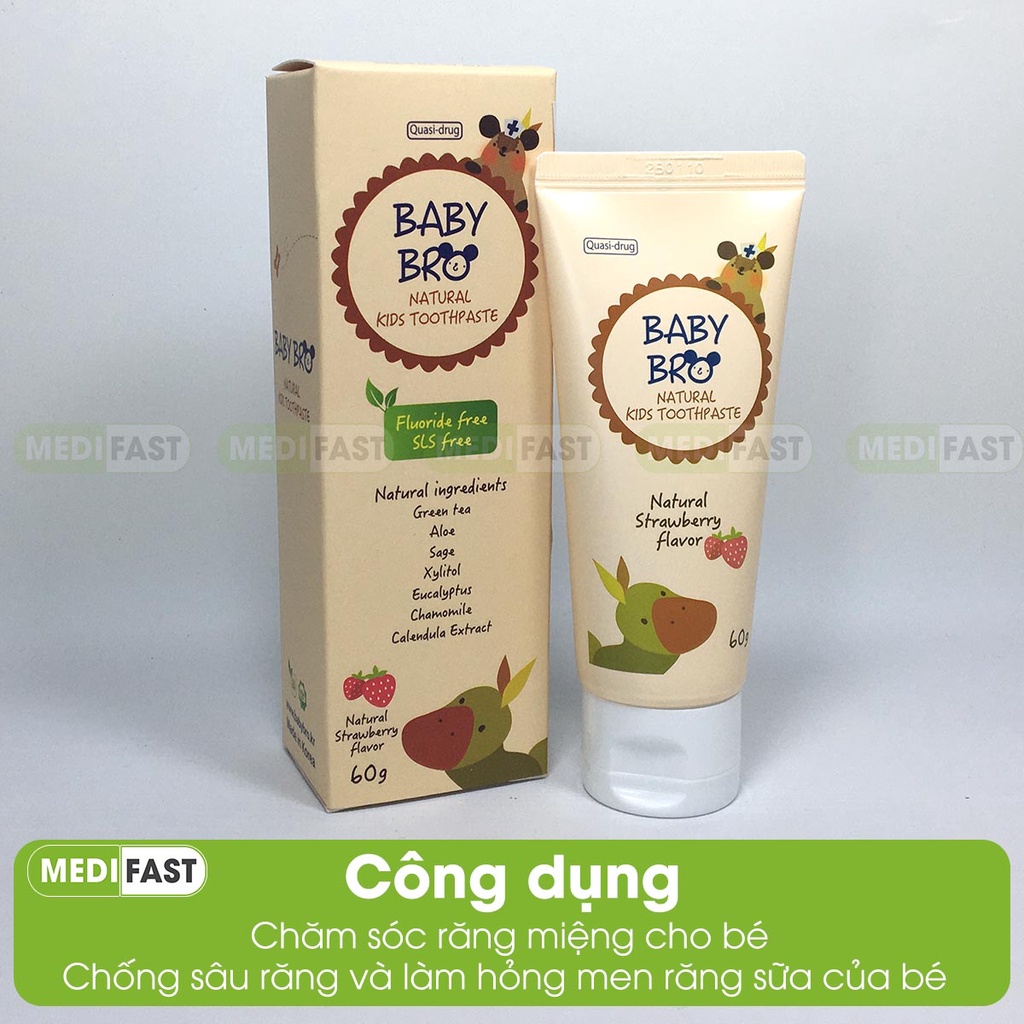 Kem đánh răng dược liệu cho bé Baby Bro Tuýp 60g - cho trẻ em từ 6 tháng khi có răng sữa - Tiêu chuẩn Châu Âu