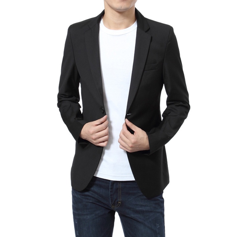 Áo Khoác Blazer Hai Nút Dáng Ôm Màu Đen Thời Trang Công Sở Cao Cấp Cho Nam