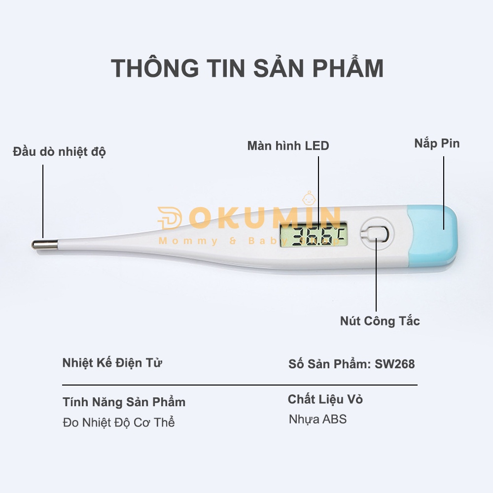 Nhiệt kế điện tử cho bé đo nhiệt độ không thuỷ ngân an toàn cho bé DOKUMIN NKDT00135