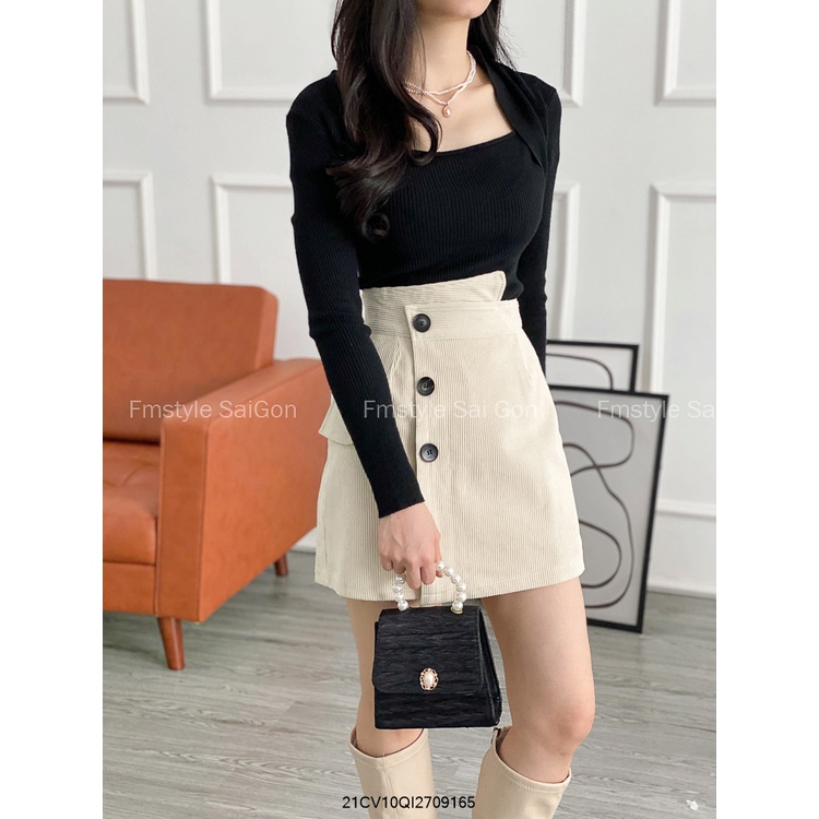 Chân váy nhung chữ A lệch cạp 3 nút kiểu dáng ulzzang thời trang nữ Fmstyle Saigon 21CV10QI2709 | BigBuy360 - bigbuy360.vn