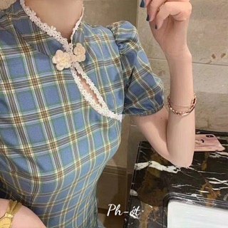 Sườn sám cổ tàu caro siêu hot ạ