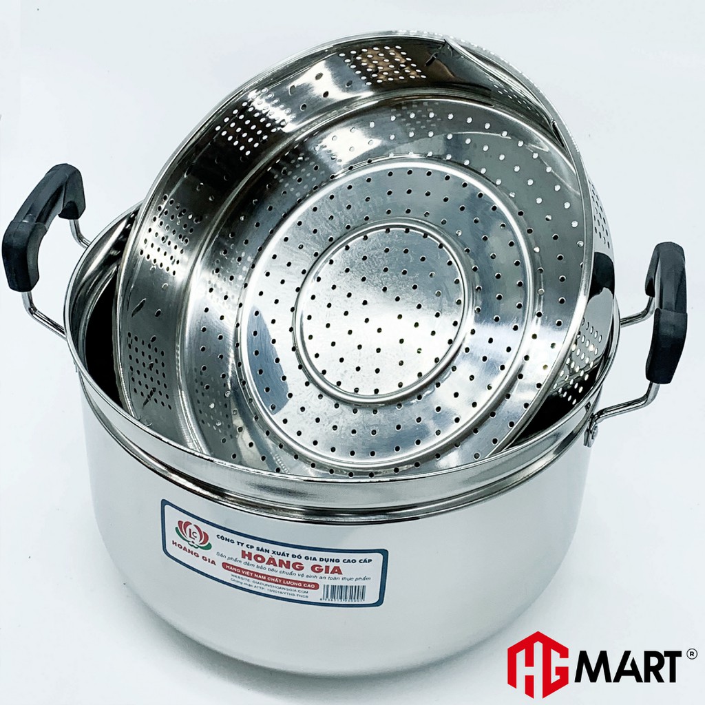 Nồi inox 1 đáy HG Mart nắp kính có xửng hấp nấu trên bếp từ [Bảo Hành 12 Tháng]