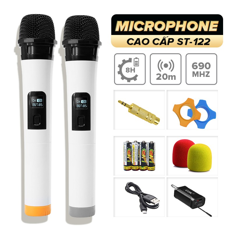 Micro Không Dây COK ST-122 ( 2 Micro) - phù hợp với mọi loa kéo &amp; dàn âm ly - Hàng mới chính hãng bảo hành 6 tháng