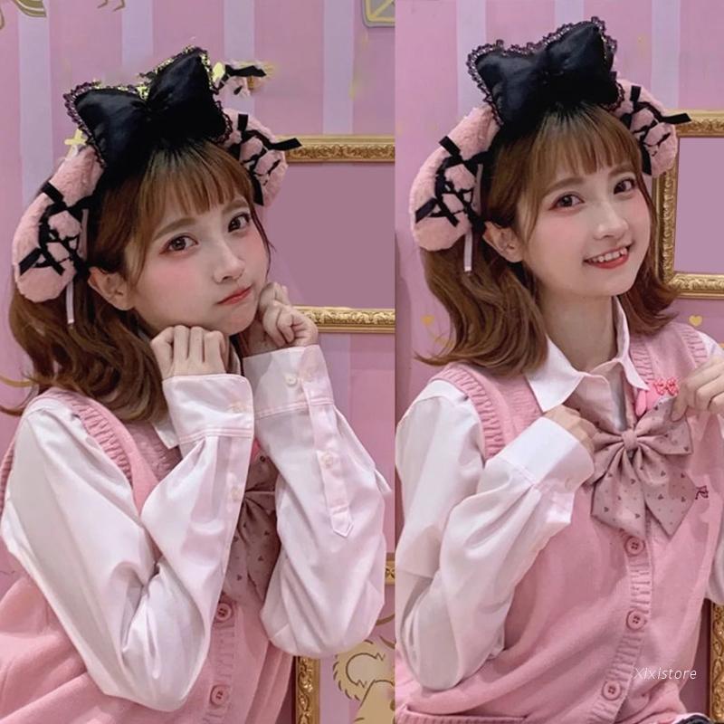 XIXI Băng Đô Cài Tóc Hình Tai Thỏ Phủ Lông Dễ Thương Dùng Hóa Trang/ Tiệc Sinh Nhật