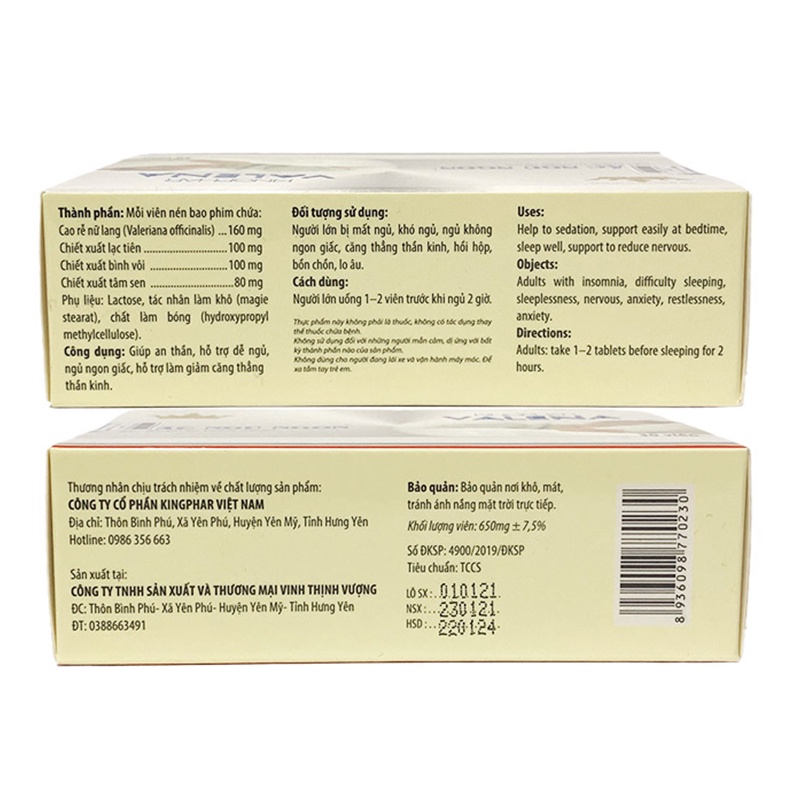 Thảo Dược An Thần Ngủ Ngon VALENA Kingphar Woohop- Giúp An Thần, Tạo Giấc Ngủ Đến Nhanh, Tự Nhiên -Hộp 30 viên