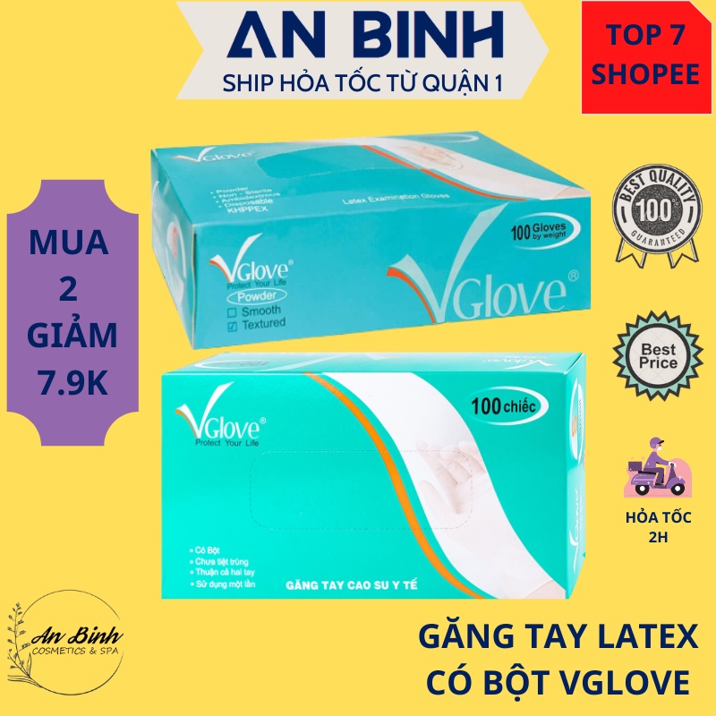 (Q1-HCM) Găng Tay Cao Su Latex Có Bột Vglove - Bao Tay Y Tế Có Bột Khải Hoàn Latex (Hộp 100 chiếc)