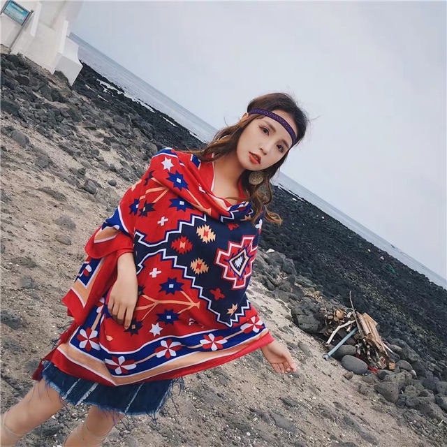 Khăn choàng du lịch biển khăn choàng boho in hoạ tiết thổ cẩm