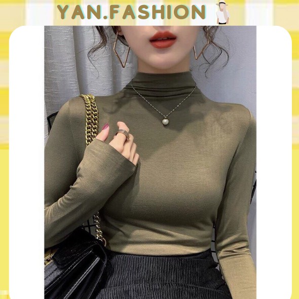 Áo Giữ Nhiệt Nữ Lót Nỉ Cổ 3 Phân Nhiều Màu YAN.FASHION