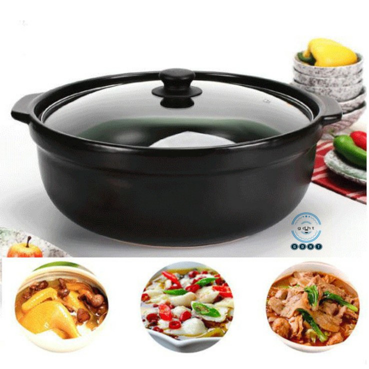 Nồi đất 1l dùng để kho cá nấu cháo hầm canh có nắp kính