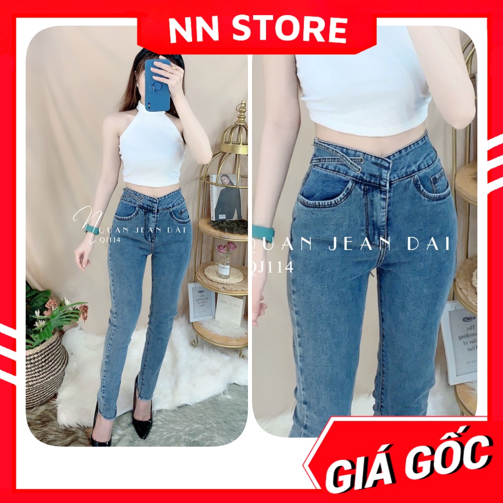 Quần jean dài cho nữ chất jean cao cấp co giãn lên phom ôm dáng Quần bò cạp cao QJ114