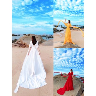 (miễn phí chỉnh váy) đầm maxi tay loe hở lưng đuôi dài lê chụp hình sống ảo chụp hình cưới sang trọng giá rẻ