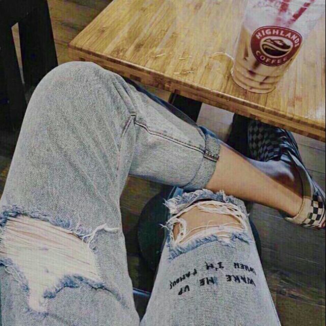 [Giá siêu rẻ] Quần jeans nữ in chữ màu xanh xám, KÈM ẢNH THẬT Ở CUỐI