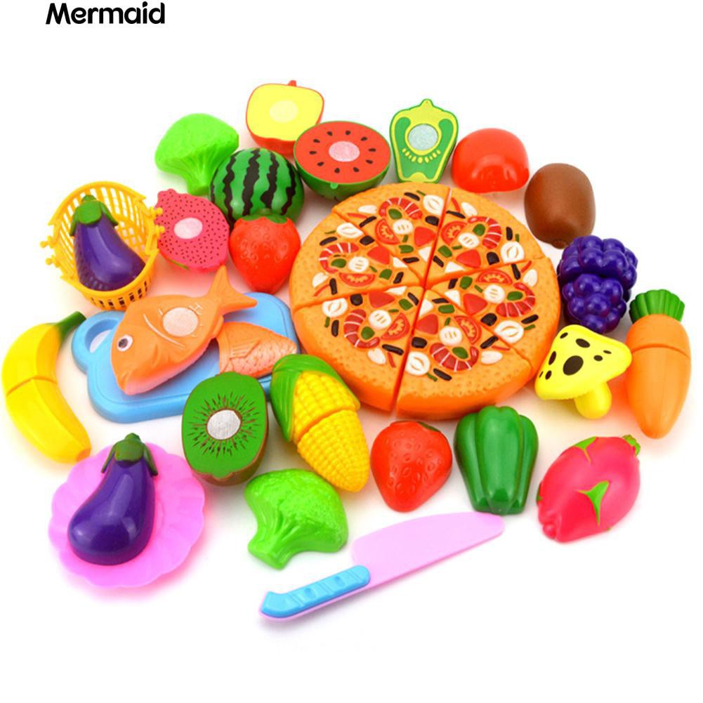 💖24Pcs/Set Fruit Vegetable Pizza Preschool Kid Role Play Cutting Toy Gift