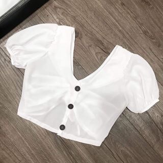 ÁO CROPTOP TRẮNG CỔ TIM LƯNG NÚT MANG 2 KIỂU