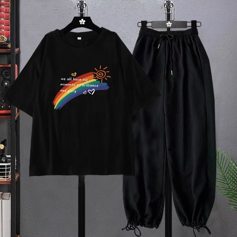 Sét Áo We are + quần bom chun, Áo thun from rộng, Chất đẹp không xù, quần suông ống rộng, Sét bộ mặc ở nhà - MODY