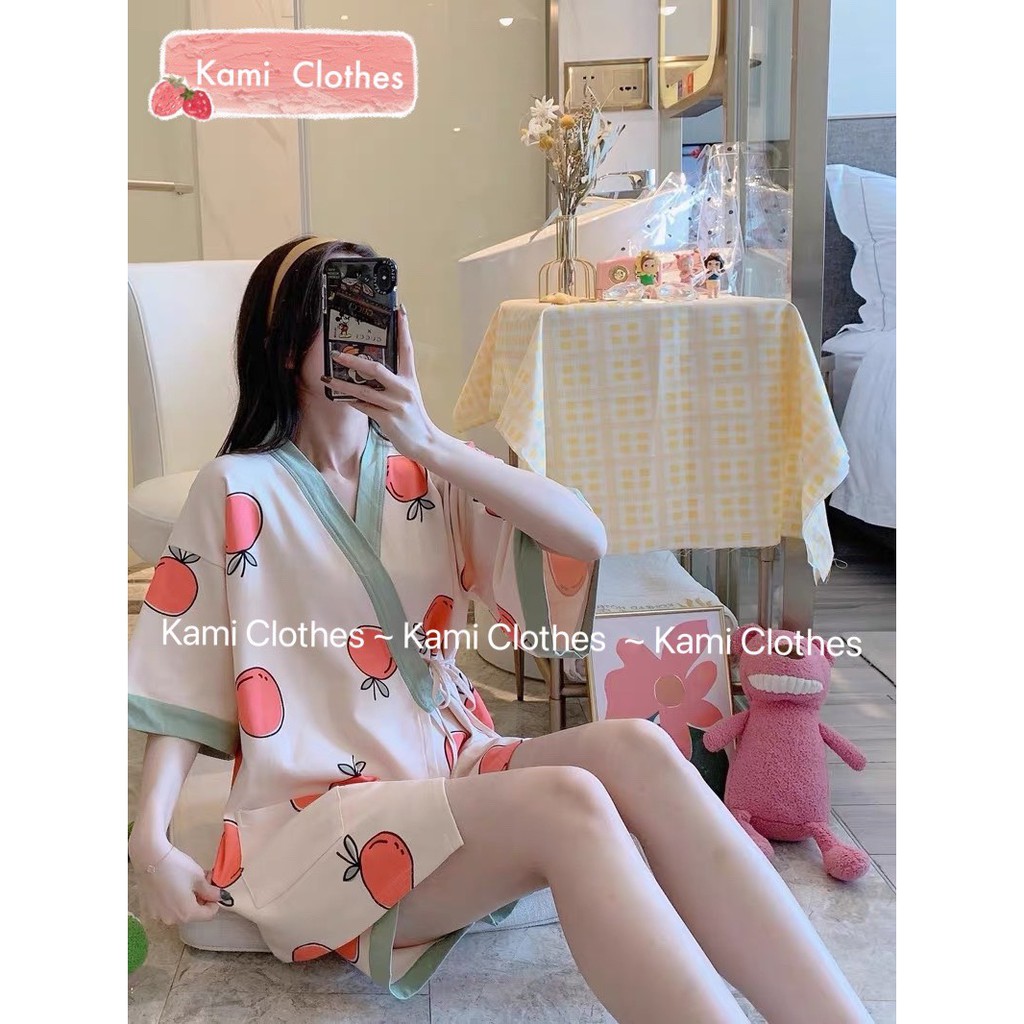 Bộ yukata ngắn tay buộc dây hình cặp đôi dễ thương, bộ Pijama nữ dây eo cộc tay icon - KAMI Clothes | BigBuy360 - bigbuy360.vn