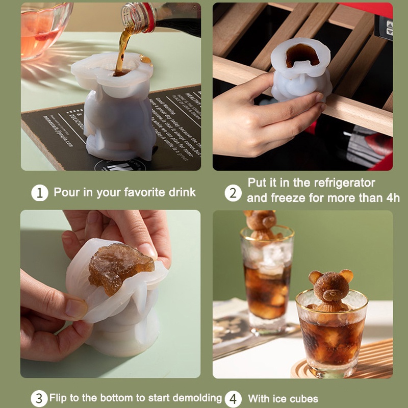 Khuôn Silicone Làm Đá Viên Hình Gấu 3D