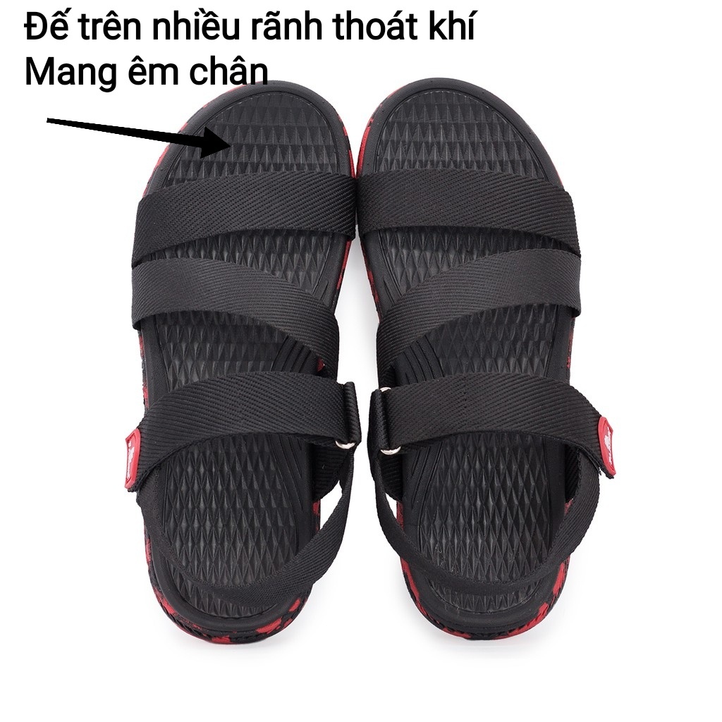 Dép quai ngang nam, giày sandal nữ đi học FACOTA chính hãng quai hậu màu đen đế đóm đỏ