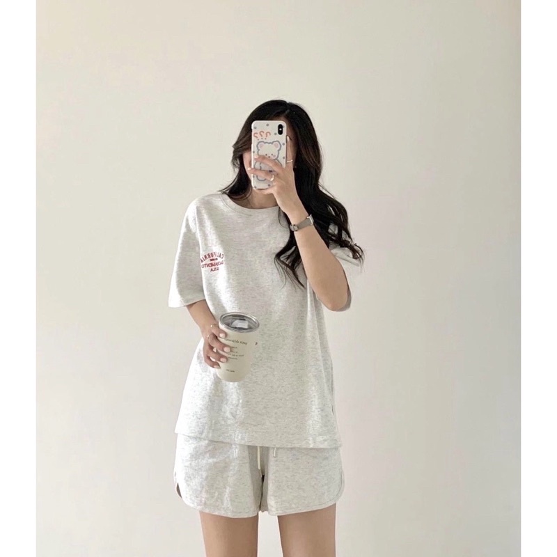 Set Thun Thêu Chữ Bacra Nữ [FREESHIP] 🌸 Bộ đồ quần short kèm áo phông form rộng tay lỡ kiểu dáng hàn quốc đẹp 🌸