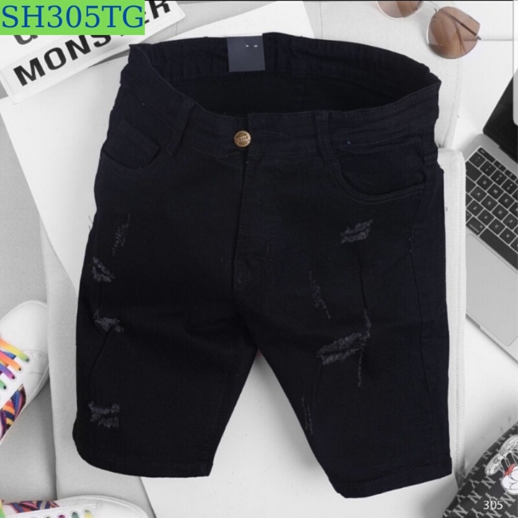 Quần Short Nam VNXK SH305TG Short Jean Nam Đen rách xước mẫu hót trẻ trung (44-70KG) | WebRaoVat - webraovat.net.vn