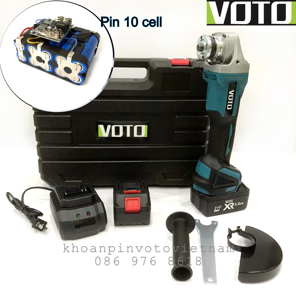 Máy mài cắt pin Voto không chổi than trục 10mm 12.5mm công tắc trượt sạc đế có pin dự phòng (màu xanh)