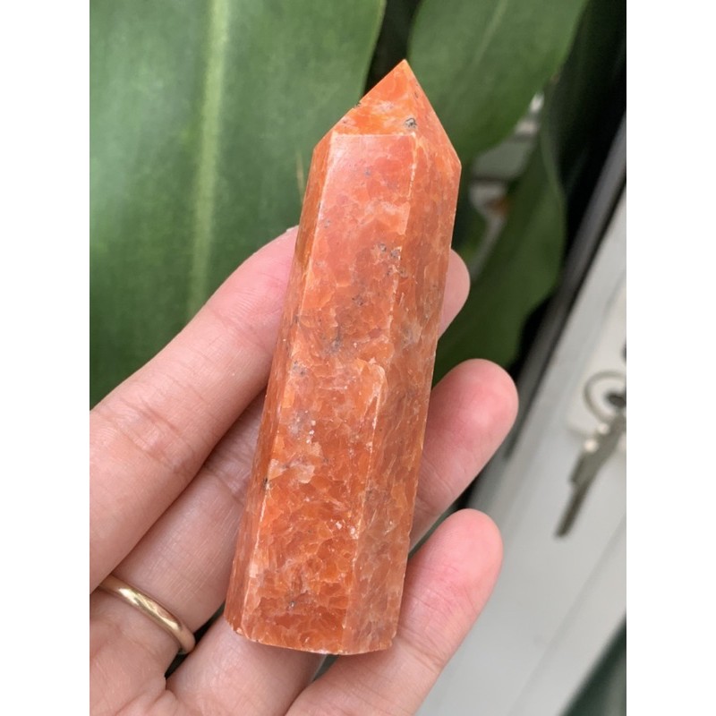 Đá Mặt trời Sunstone cam đaod đậm nhiều ánh lửa - Đá thanh tẩy dạng cuội và trụ sưu tầm thanh tẩy