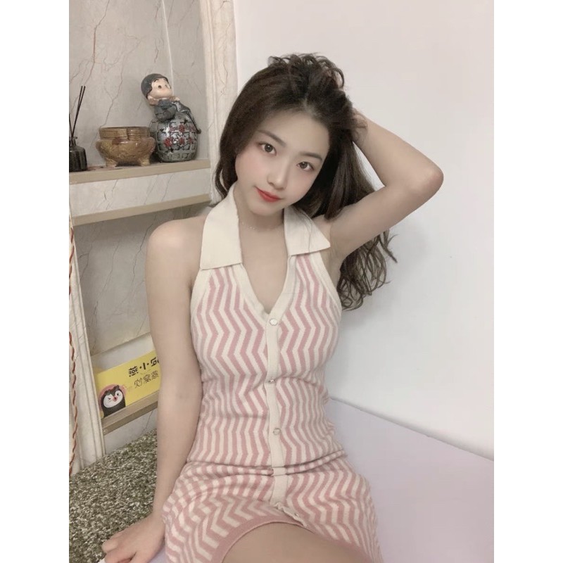 Váy Yếm Dệt Kim Họa Tiết Kẻ Sọc Phong Cách Retro Hàn Quốc Famos | BigBuy360 - bigbuy360.vn