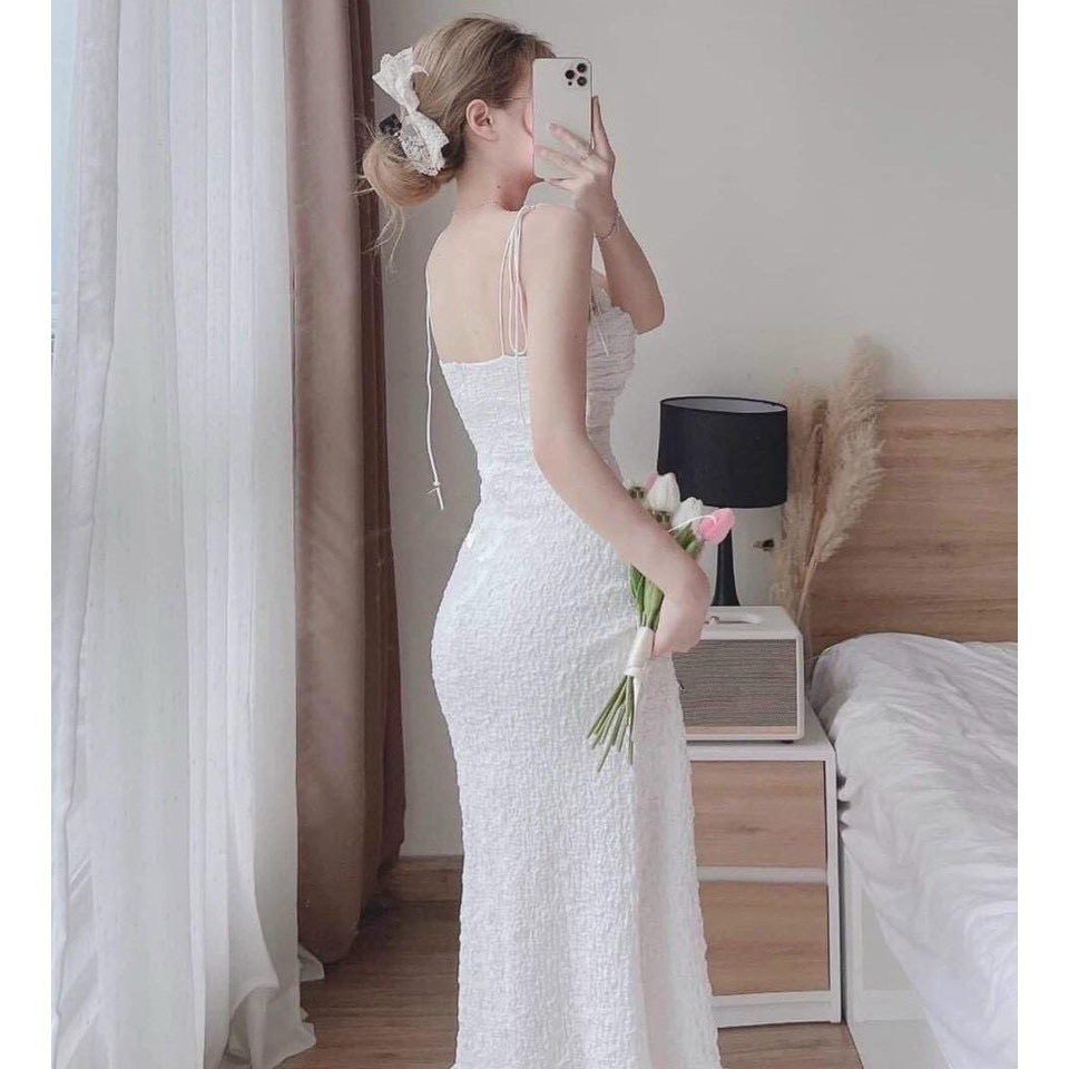 Set Bộ Thời Trang Nữ Váy Đầm Maxi 2 Dây Kết Hợp Với Áo Khoác Dài Tay Điệu Đà, Có Lót Trong