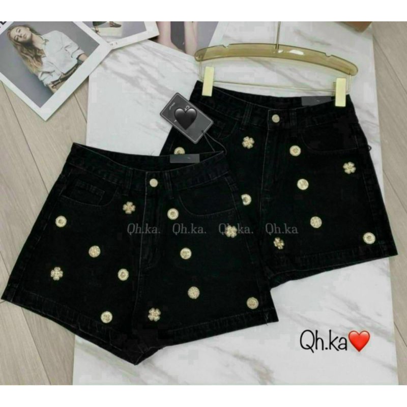 Quần sooc jean khuy hoa hàng QCL1