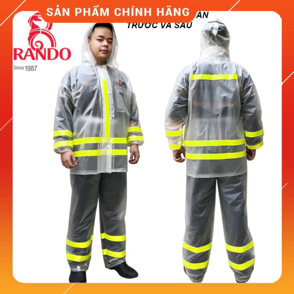 Áo Mưa Rando Chính Hãng, Bộ Quần Áo Đi Mưa Nhựa PVC Trong Màu Phản Quang Chống Thấm nước, An Toàn, Thời Trang Cho Nam/Nữ