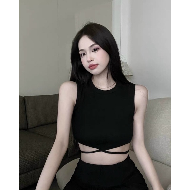 ÁO CROPTOP BA LỖ DÂY CỘT EO