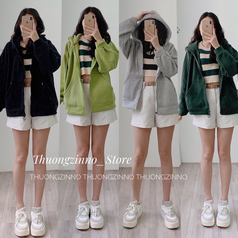 Áo khoác nỉ trơn oversize phong cách ulzzang , áo hoodie nỉ mũ to form rộngu