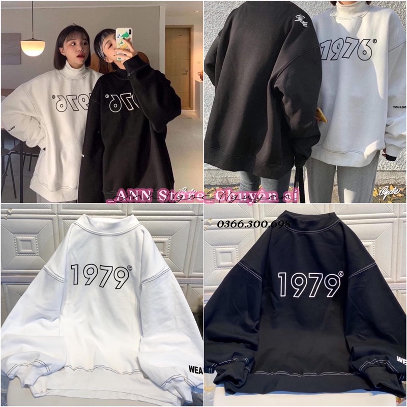 Áo nỉ sweater, áo nỉ hoodie 1979-1976 cổ cao 3cm cá tính nam/ nữ (ảnh thật_annstore)