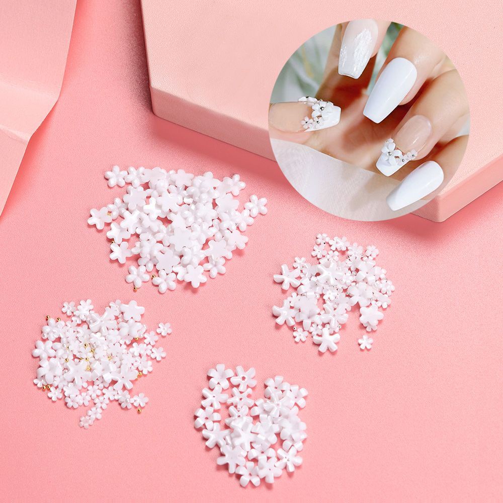 Nhãn Dán Trang Trí Móng Tay 3D DIY Hình Hoa Trắng Mini Thời Trang Dành Cho Nữ