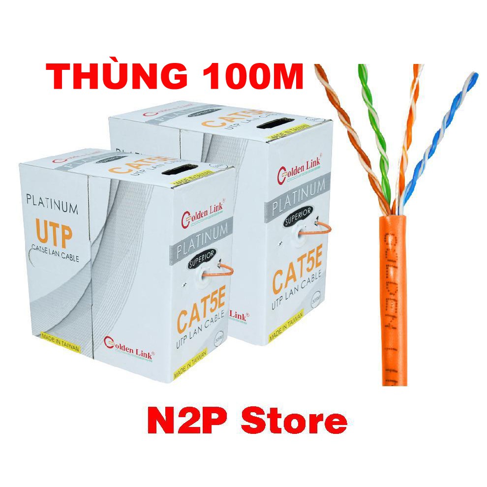 Thùng 100M cáp mạng LAN UTP CAT 5E Golden Link Platinum - Made in Taiwan (Cam)