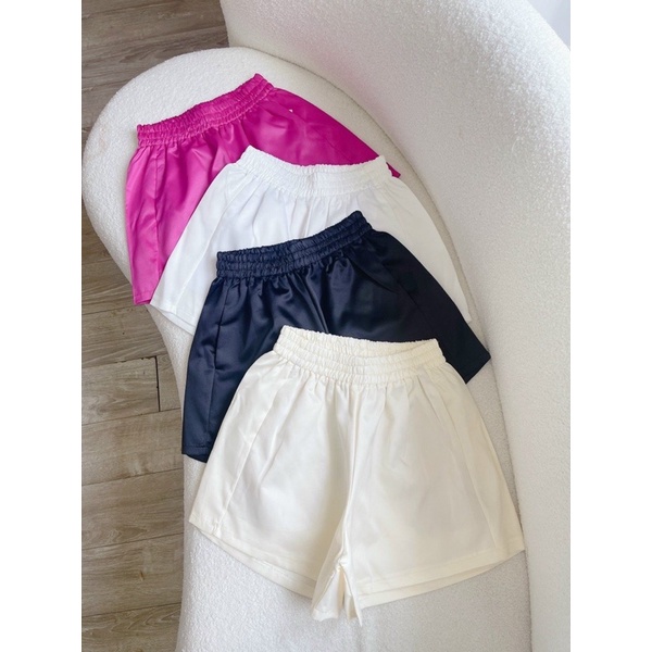 Quần đùi lưng cao lụa phi có túi, short nữ trơn 065 FIORI STORE