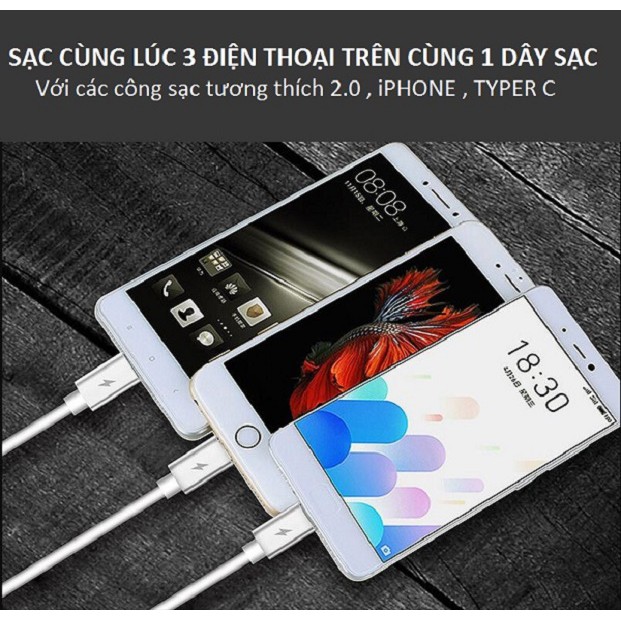 Cáp sạc nhanh điện thoại, máy tính bảng 3 đầu đa năng Aolidz L125