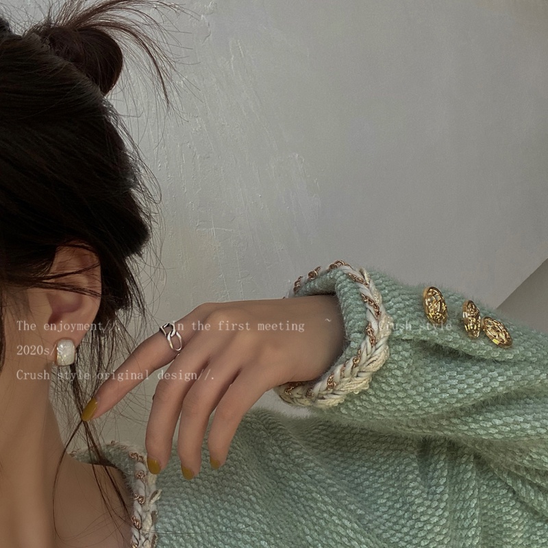 Khuyên tai mạ bạc 925 phong cách Hàn Quốc retro đơn giản thiết kế thời trang