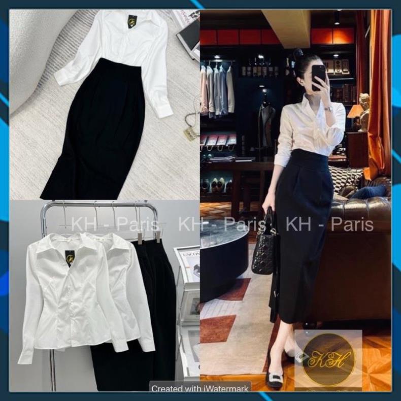 Set trang phục áo sơ mi chiết eo và chân váy bút chì