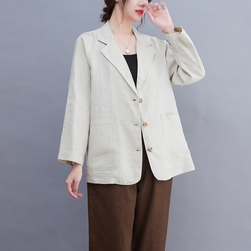 Áo vest blazer nữ Linen tay lỡ sắn trẻ trung, Áo blazer nữ 1 lớp chất linen thời trang công sở