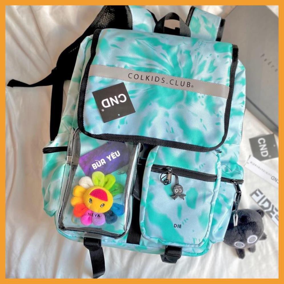 Balo colkids ss3 custom đen hoa cúc xanh tie dye nam nữ đi hoc đi chơi