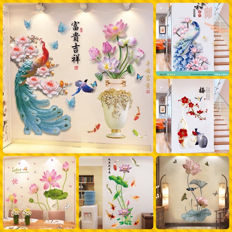 Decal dán tường Phòng khách hình bình hoa