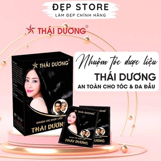 Bột nhuộm tóc dược liệu Sao Thái Dương màu đen hộp 5 gói - An toàn, bền màu, không kích ứng, hiệu quả cao, phủ bạc 100%