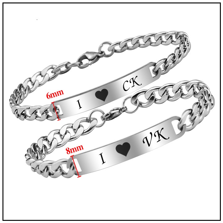 Lắc Tay Cặp Tình Nhân I LOVE VK- CK, Vòng Tay Inox Nam Nữ Không Đen Không Gỉ 1 Cặp)- LCQC08