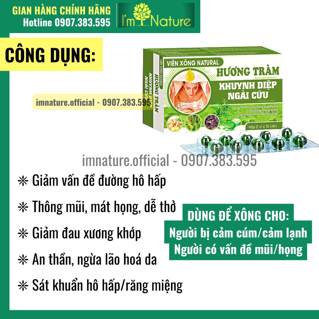 Viên Xông Hương Tràm Báo Gấm - Tinh Dầu Thảo Dược Xông Giải Cảm (20 Viên/ Hộp)