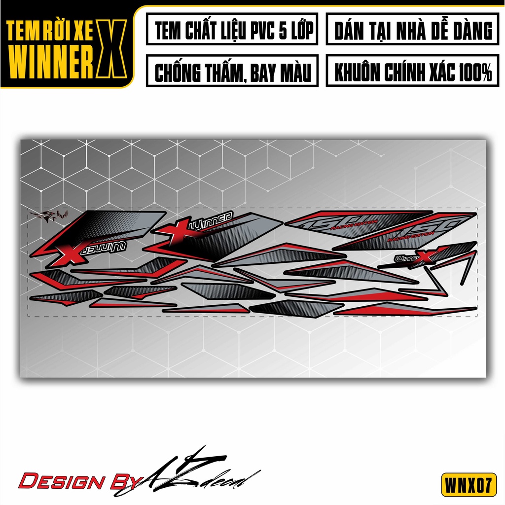 Decal Rời Dán Xe Winner X Mẫu Racing Edition | WNX07 | Tem Chế Xe Máy Winner X Nhiều Màu Đỏ, Đen, Trắng