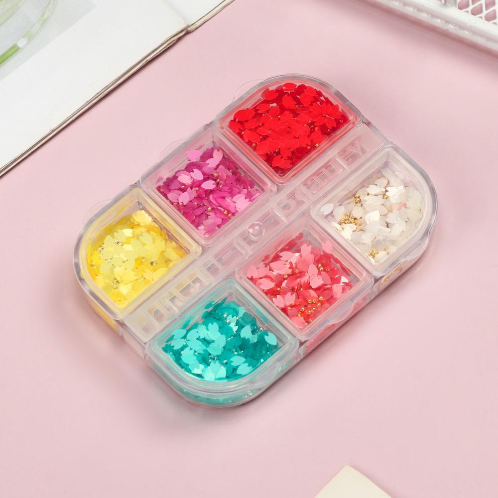 Hộp 6 Ngăn Đựng Phụ Kiện Trang Trí Móng Nghệ Thuật Hình Hoa Anh Đào DIY