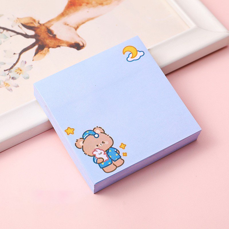 (80 tờ) Giấy nhớ note vuông hoạt hình gấu cute dễ thương xinh xắn 8*8cm